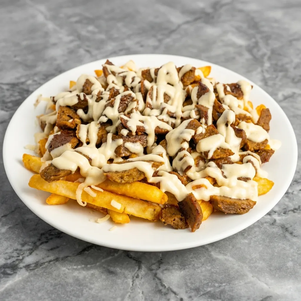 Halal burger plate served at BD Donair & Poutine in southeast Edmonton